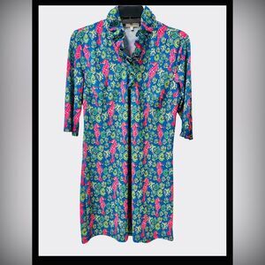 Simply Southern Seahorse Seashell Ruffle‎ Collar Dress Women’s Size Small
